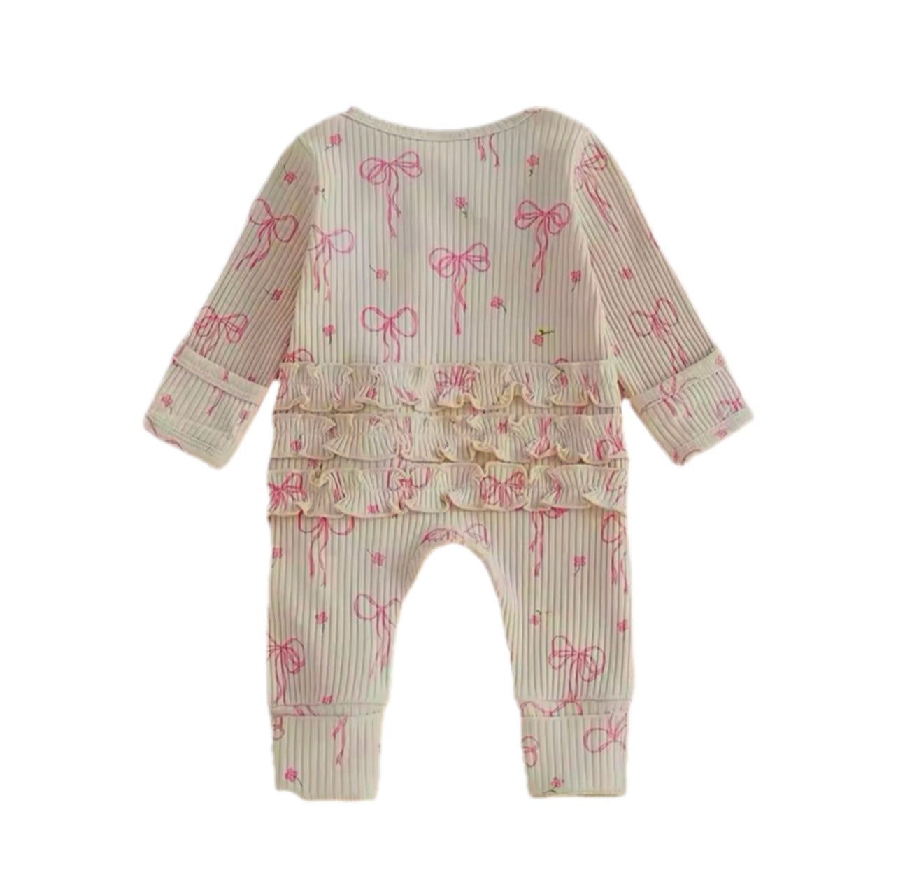 Bow Frill zip romper - Beige