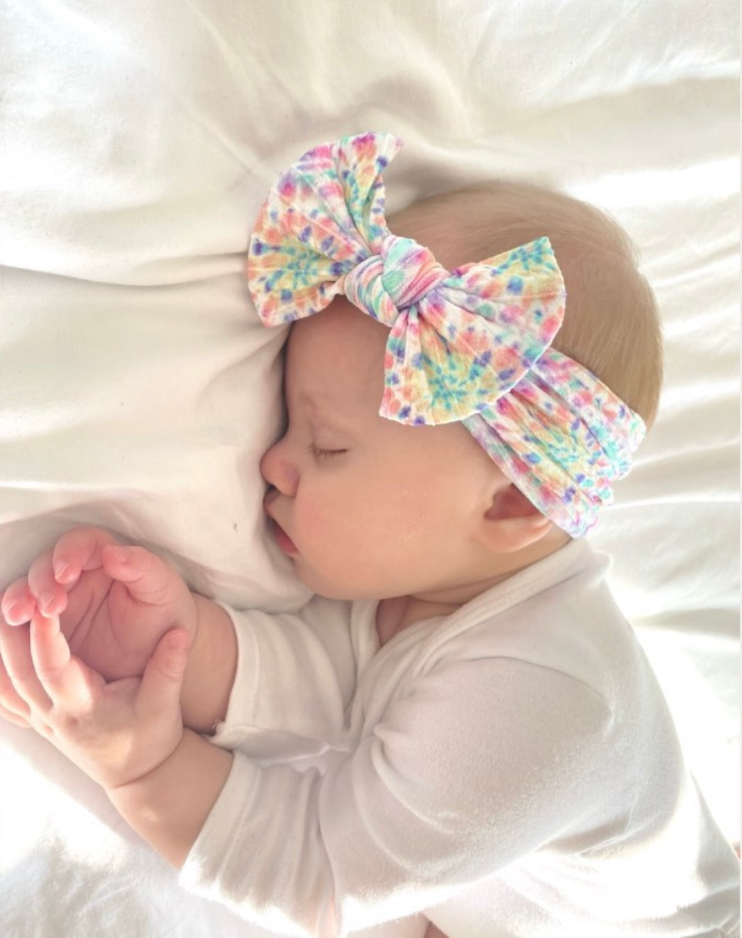 Cable knit bow headband- Rainbow drops