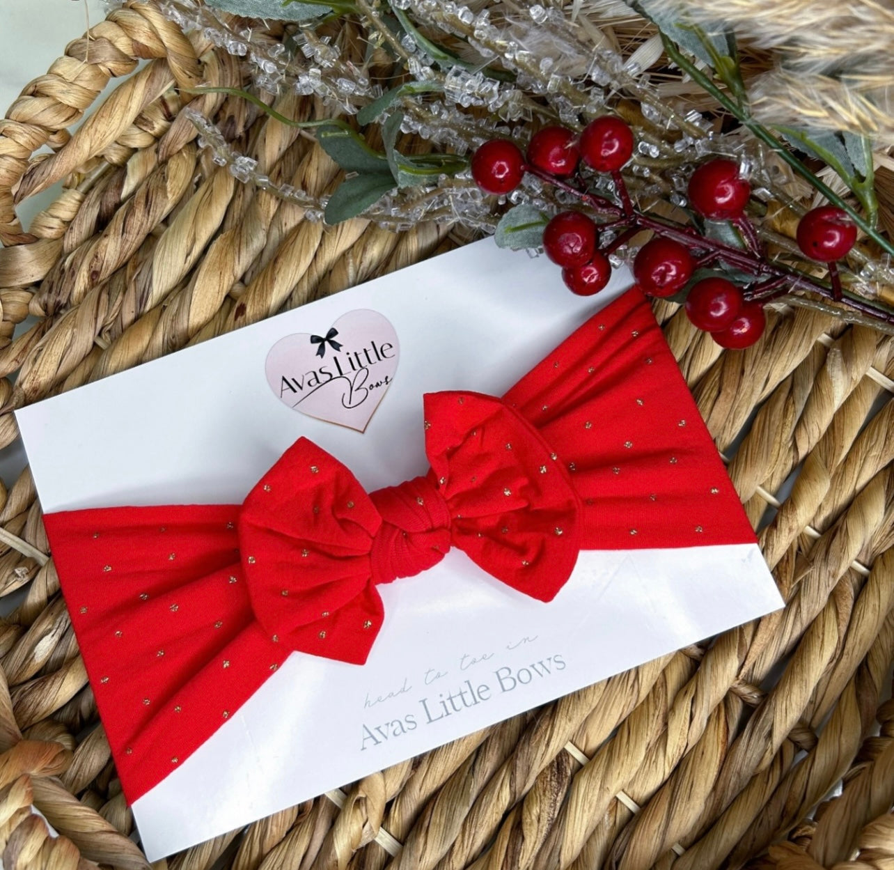 Classic bow headband- Red and gold glitter spot