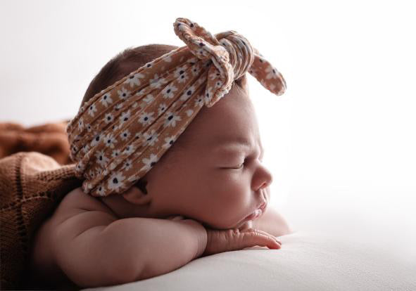 Cable knit bow headband - Autumnal floral