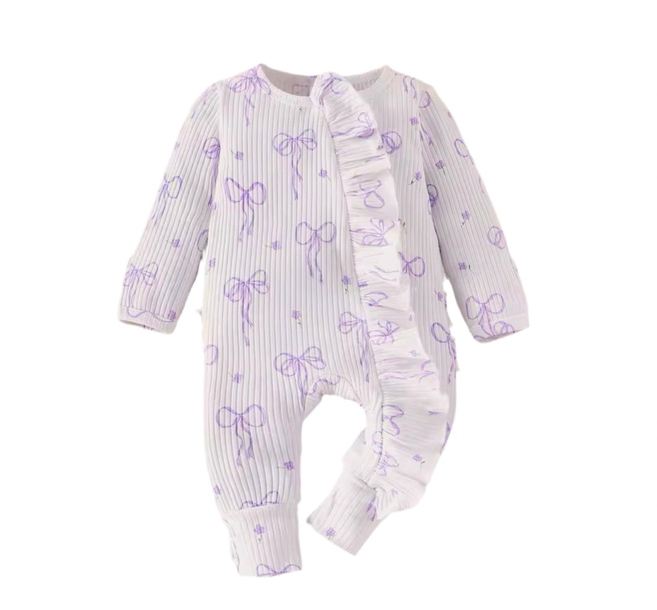 Bow frill zip romper - Lilac