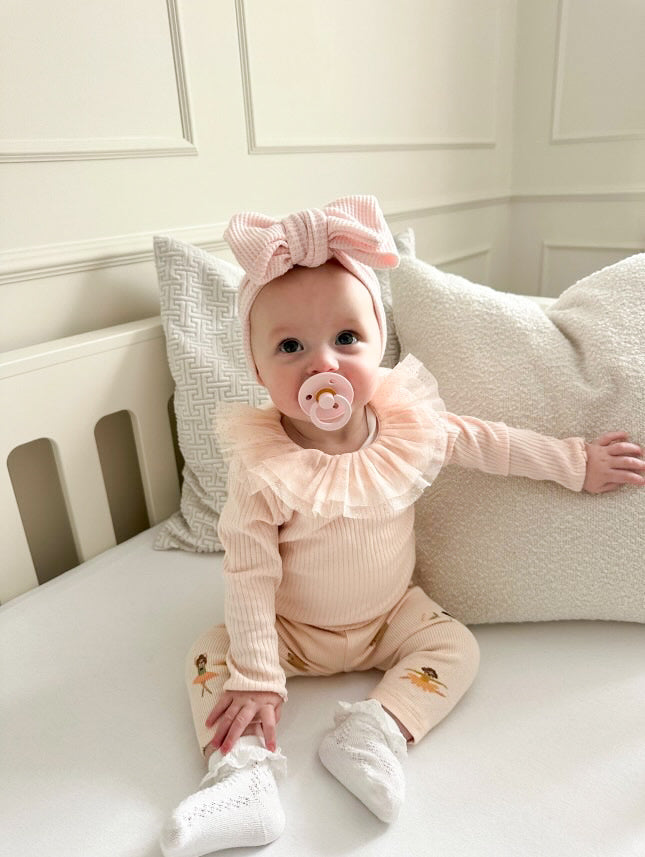 Pink marshmallow waffle bow headband