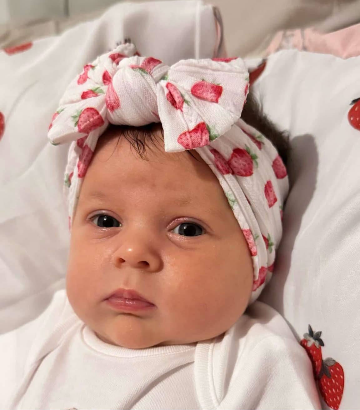 Cable knit bow headband - Strawberry print