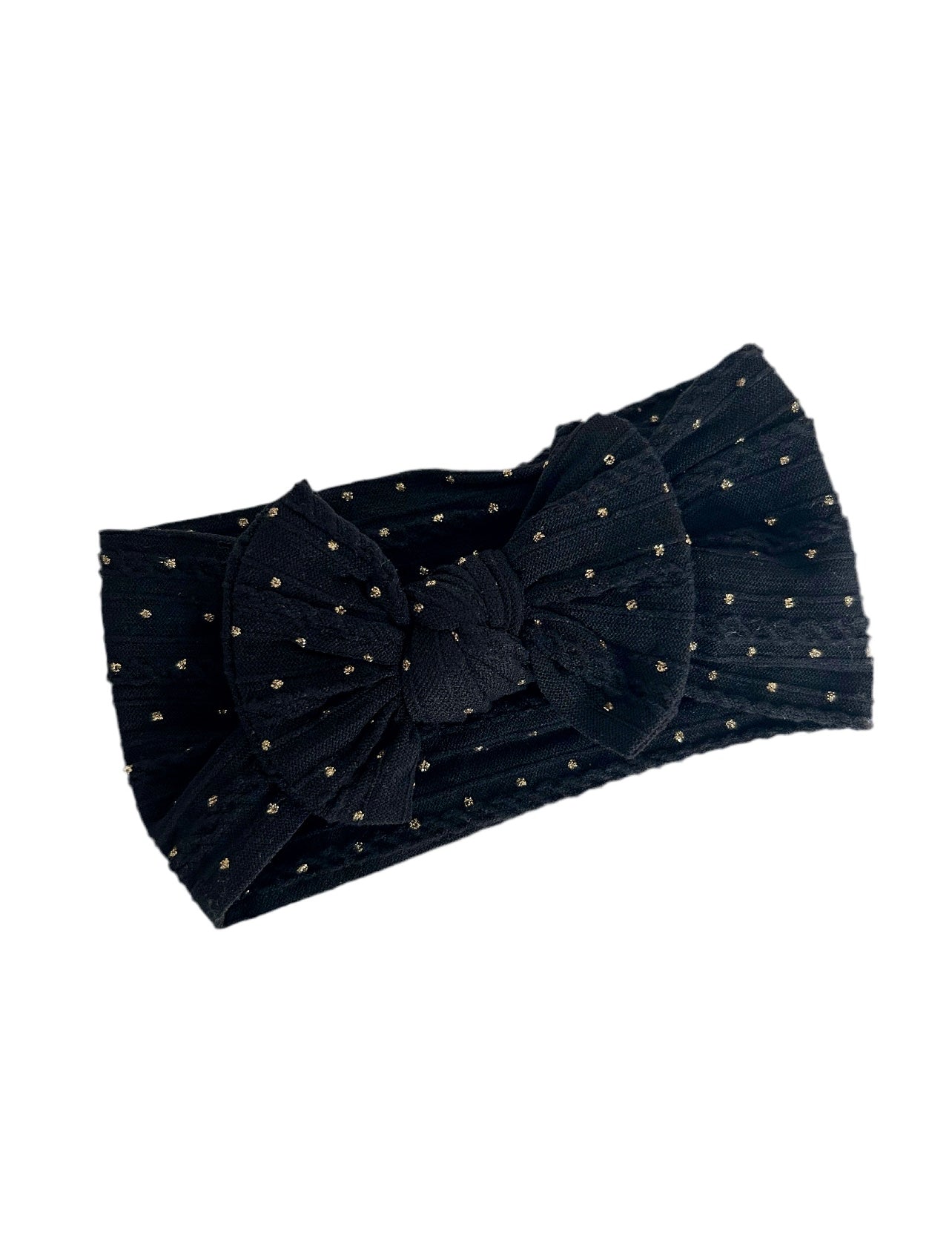 Cable knit bow headband- Black and gold glitter spot