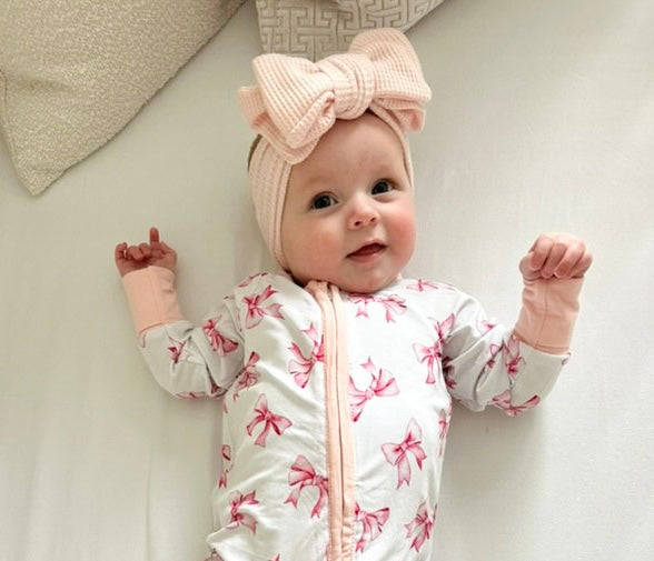 Pink marshmallow waffle bow headband