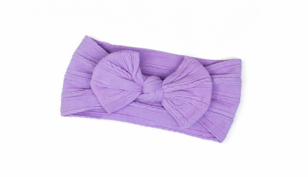Cable knit bow headband - Retro purple