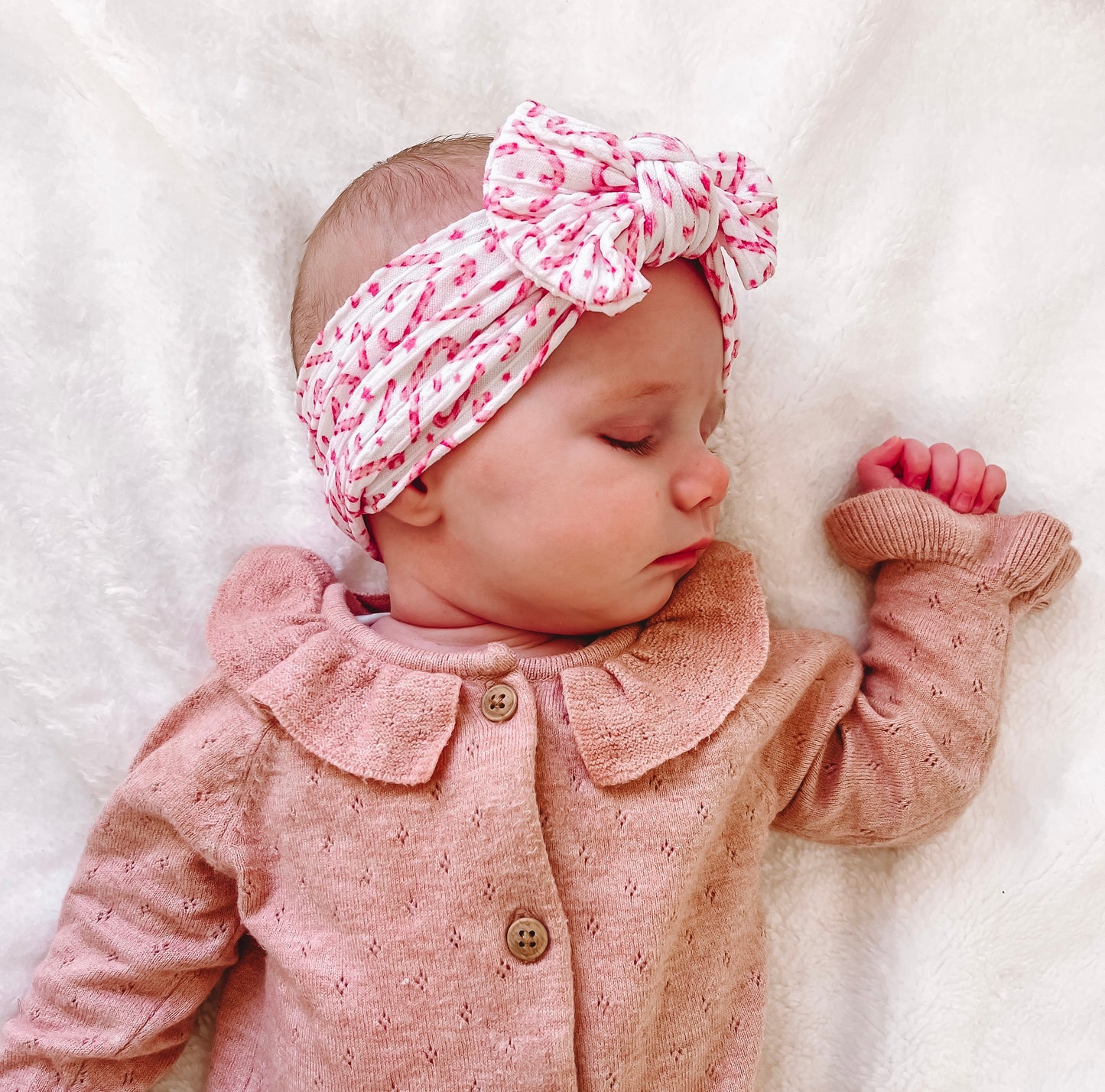 Cable knit bow headband - Candy cane Christmas