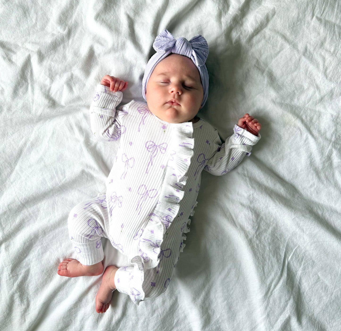 Bow frill zip romper - Lilac