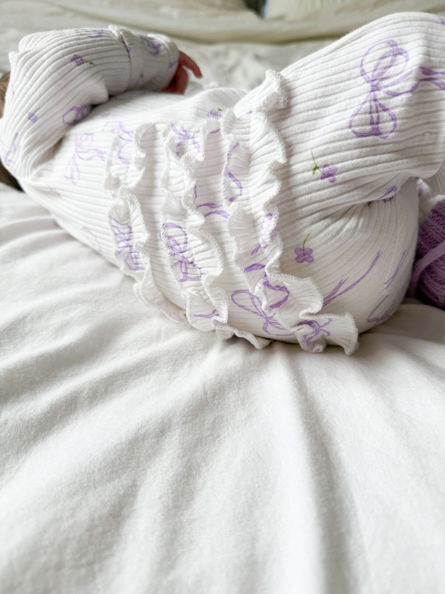 Bow frill zip romper - Lilac