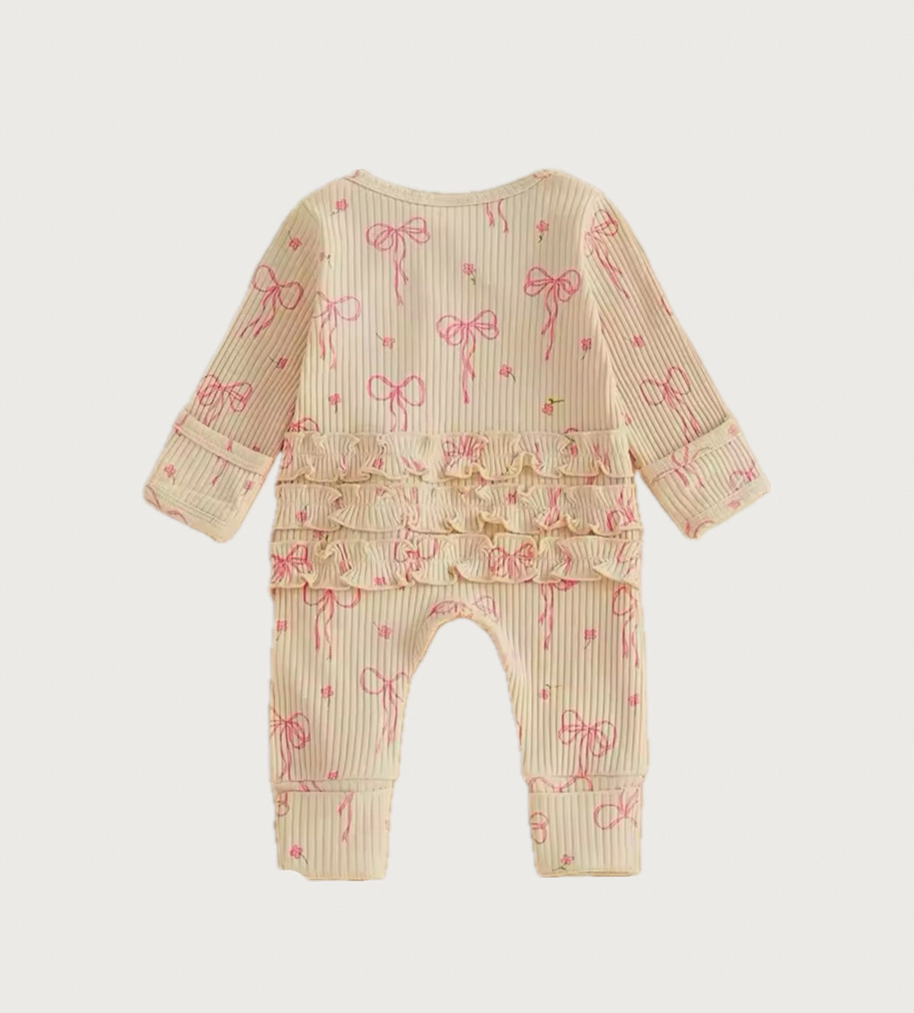 Discounted bow frill zip romper - Beige ( due to wrong sizing label sewn in)