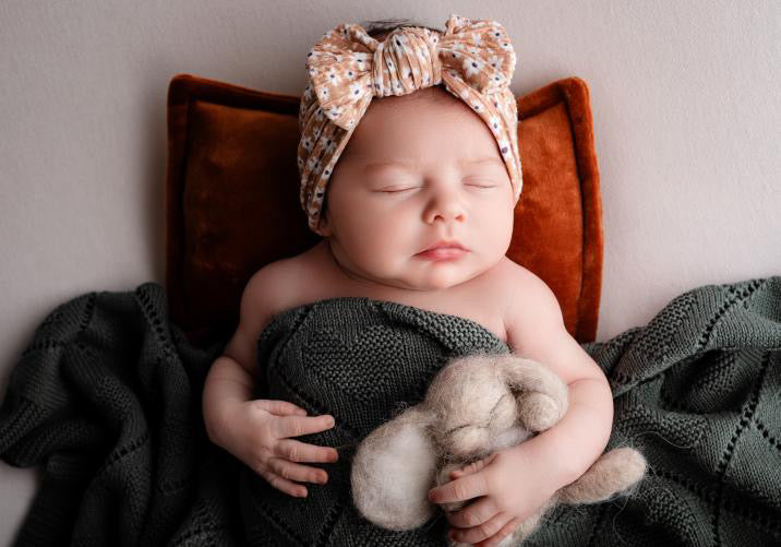 Cable knit bow headband - Autumnal floral