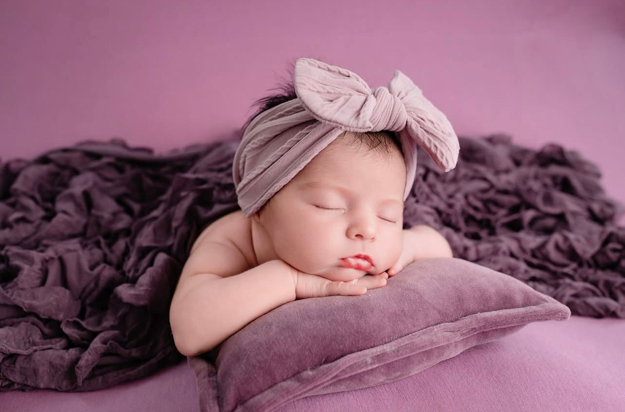 Cable knit bow headband- Dusky purple