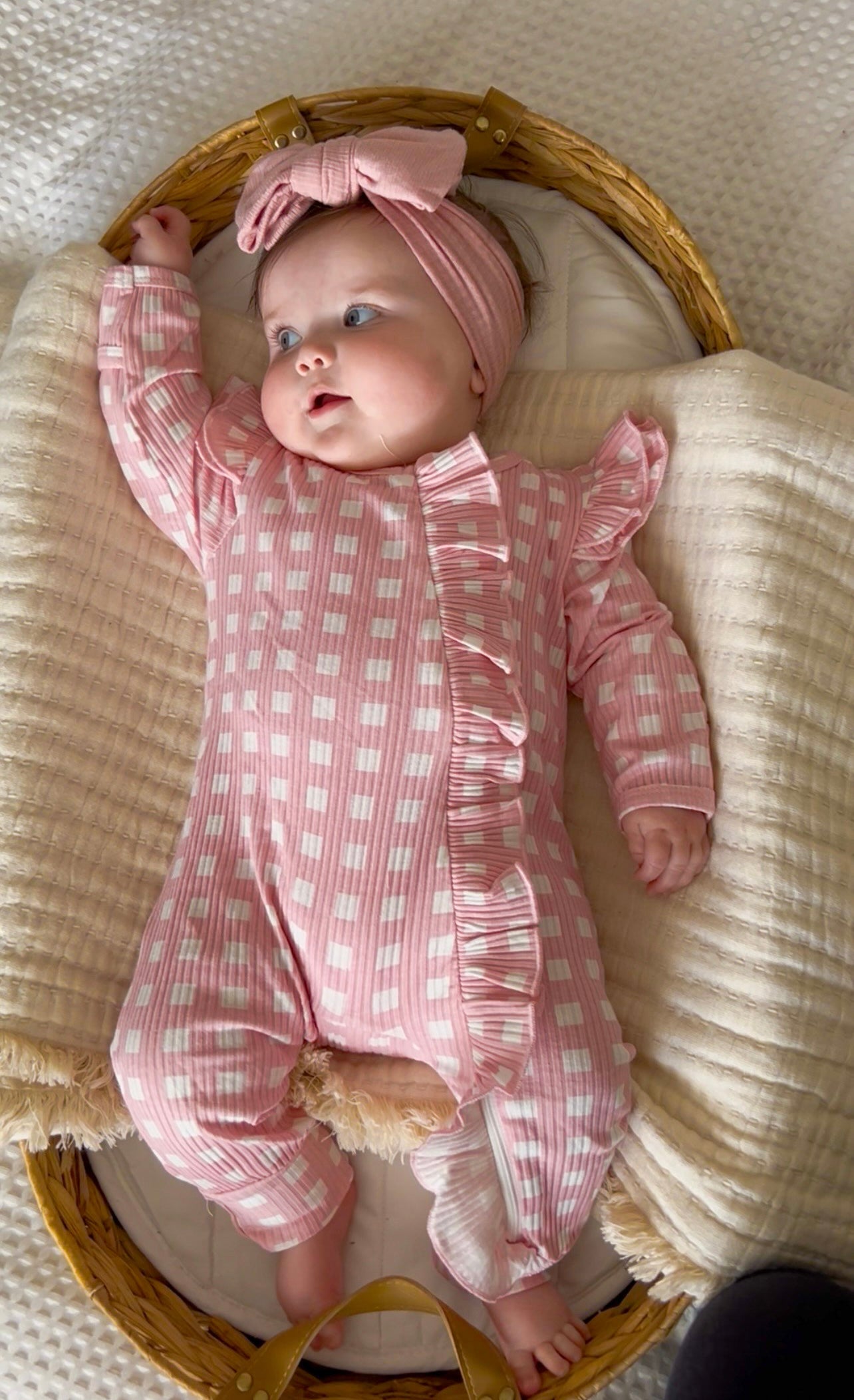Plaid frill zip romper