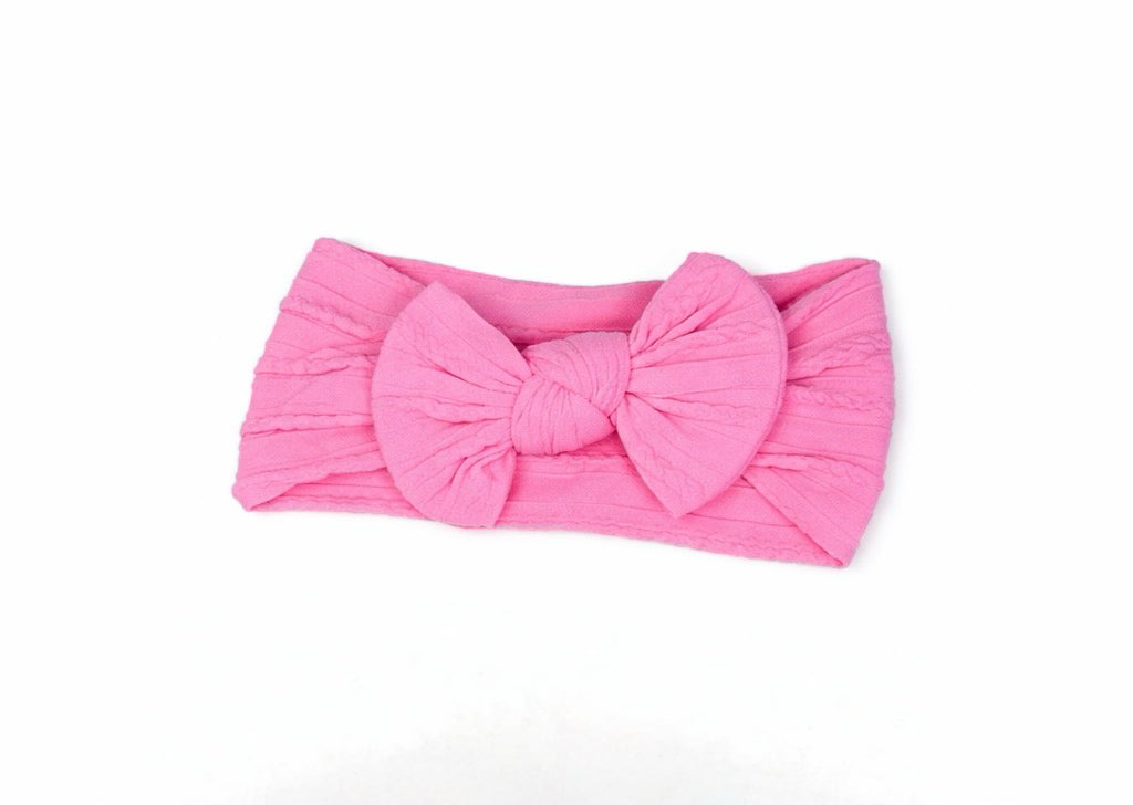 Cable knit bow headband - Barbie pink
