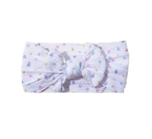 Cable knit bow headband - Multicoloured love heart