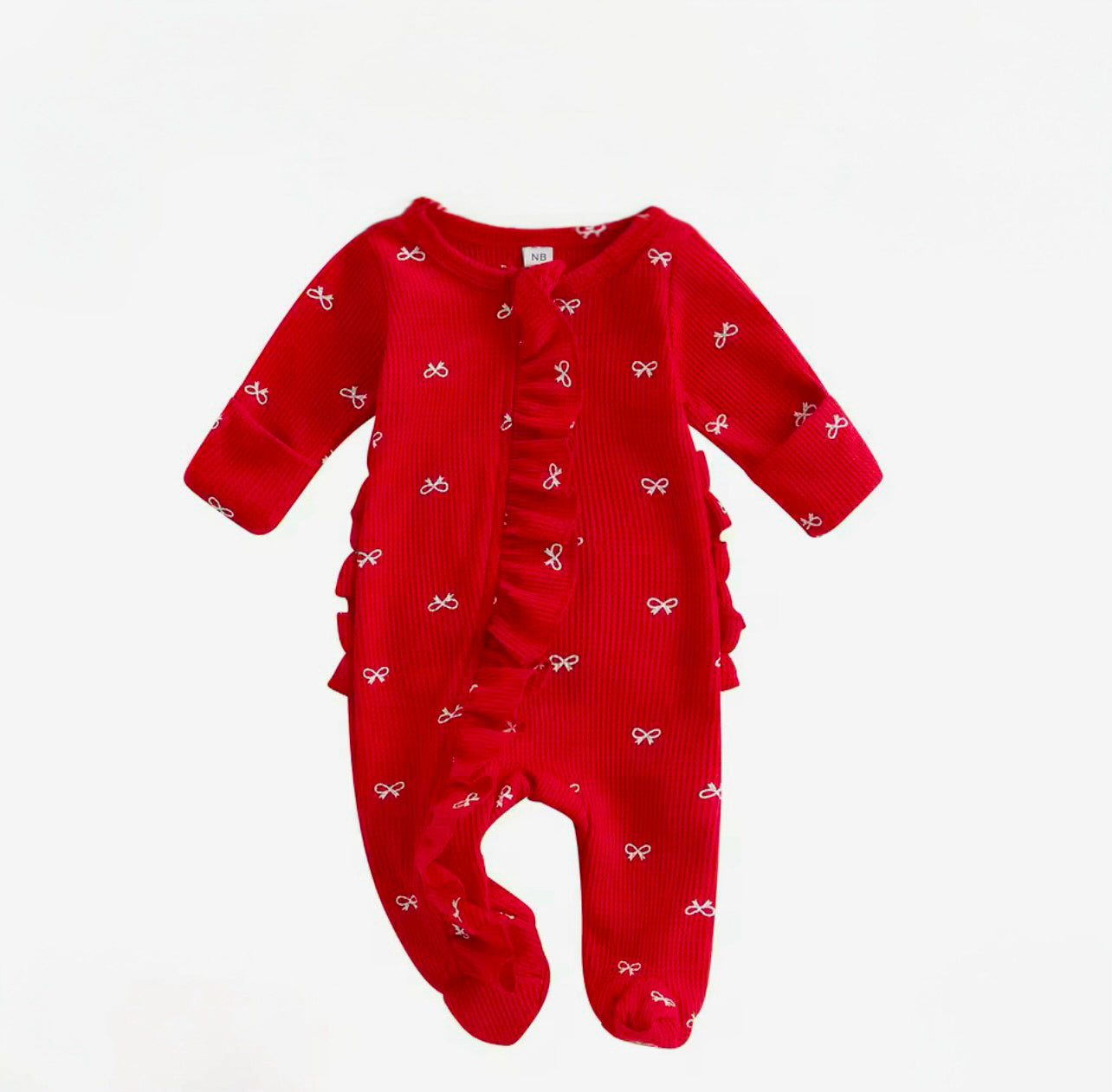 Bow design frill zip sleepsuit - Christmas red