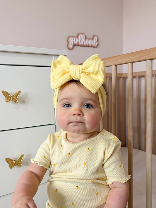 Oversized waffle bow headband - Lemon