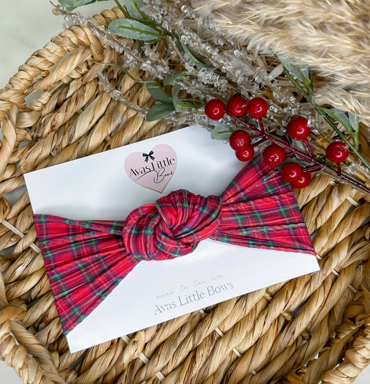 Cable knit knotted headband - Traditional tartan