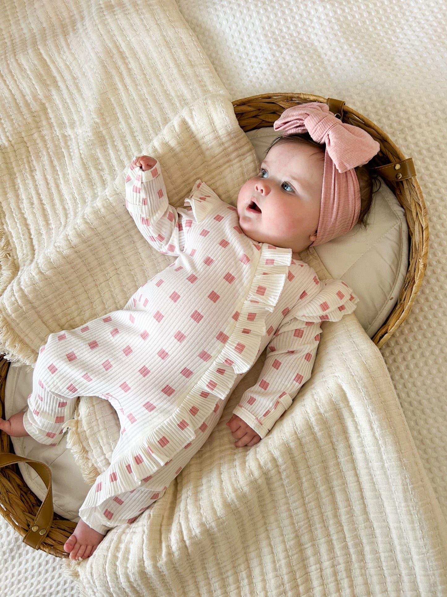 Plaid frill zip romper