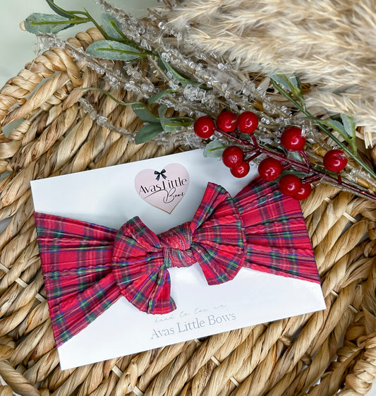 Cable knit bow headband - Traditional tartan