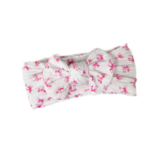 Mini bow design cable knit bow headband - White