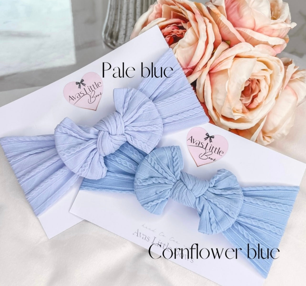 Cable knit bow headband - Cornflower/Pale blue