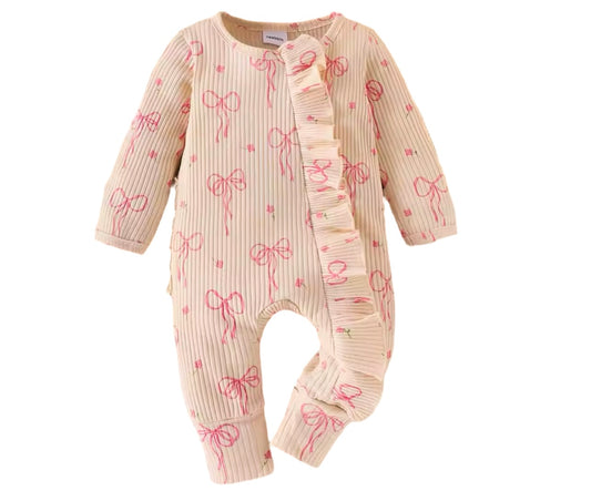 Bow Frill zip romper - Beige