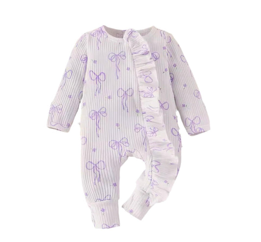 Bow frill zip romper - Lilac