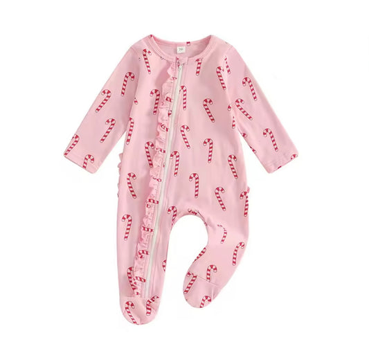Candy cane design sleepsuit- Pink