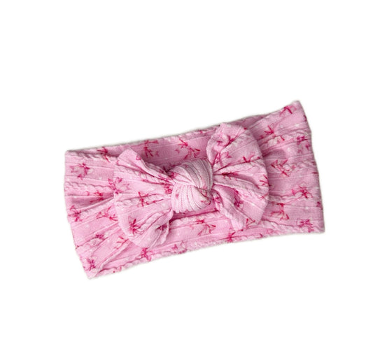 Mini bow design cable knit bow headband - Pink