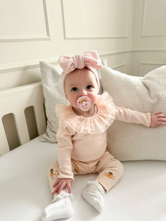 Pink marshmallow waffle bow headband