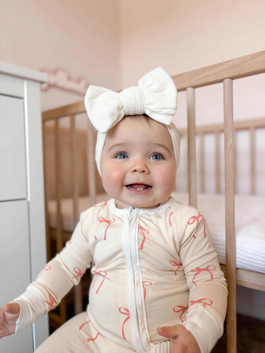 Oversized luxury chunky bow headband- White