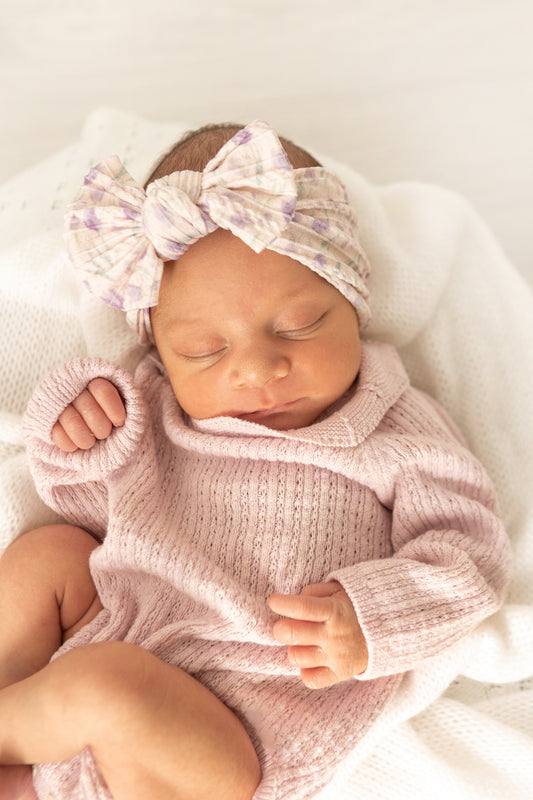 Cable knit bow headband - Purple tulip