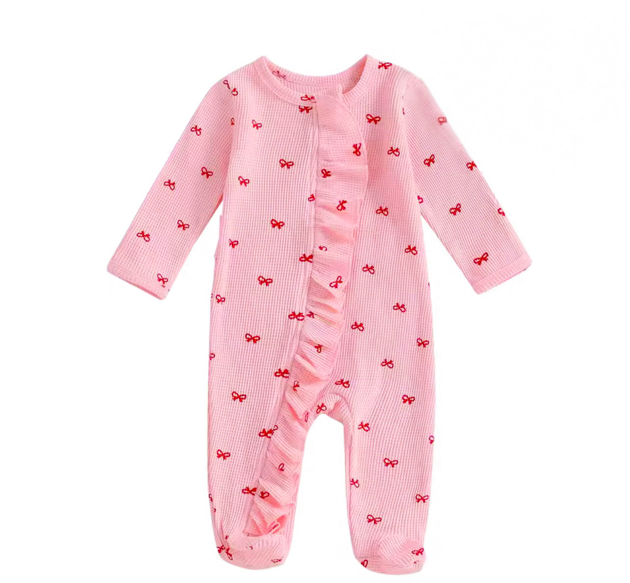 Bow design frill zip sleepsuit - Candy pink