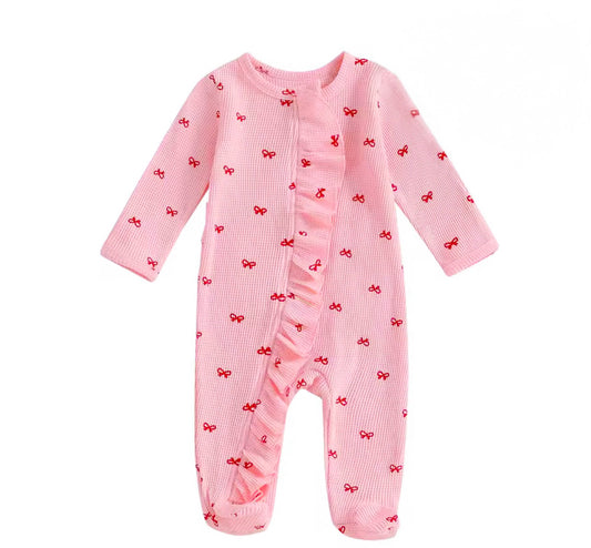 Bow design frill zip sleepsuit - Candy pink