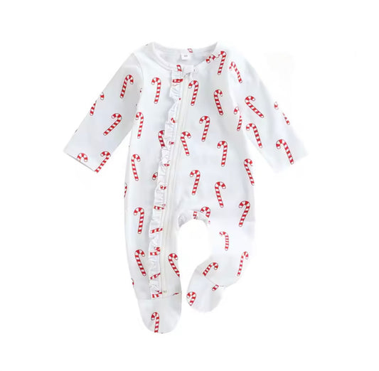 Candy cane design sleepsuit - White