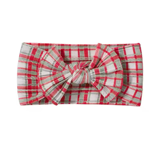 Cable knit bow headband - Tartan