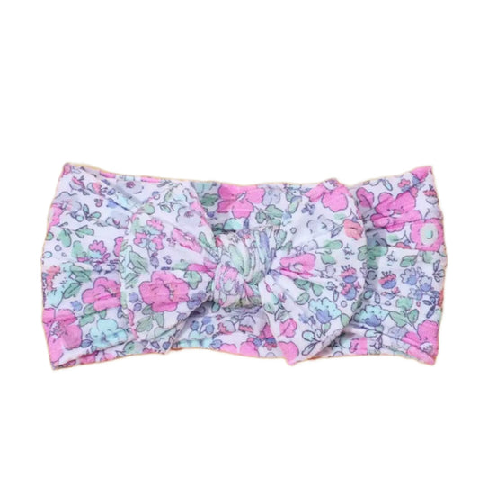 Cable knit bow headband- Summer floral