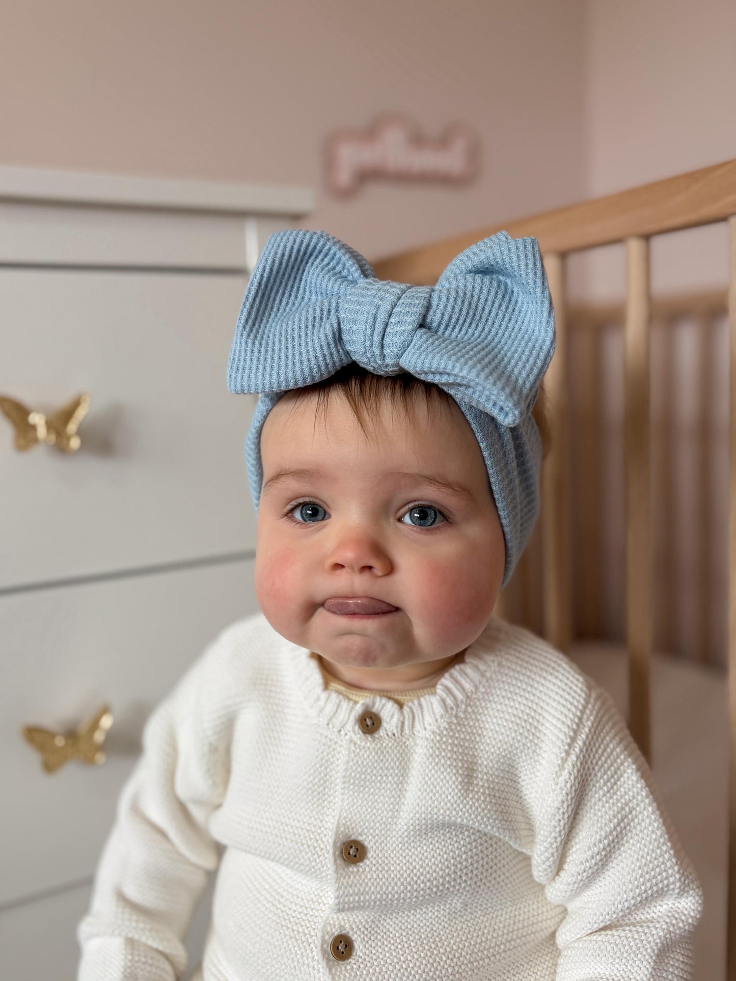 Oversized waffle bow headband - Cornflower blue