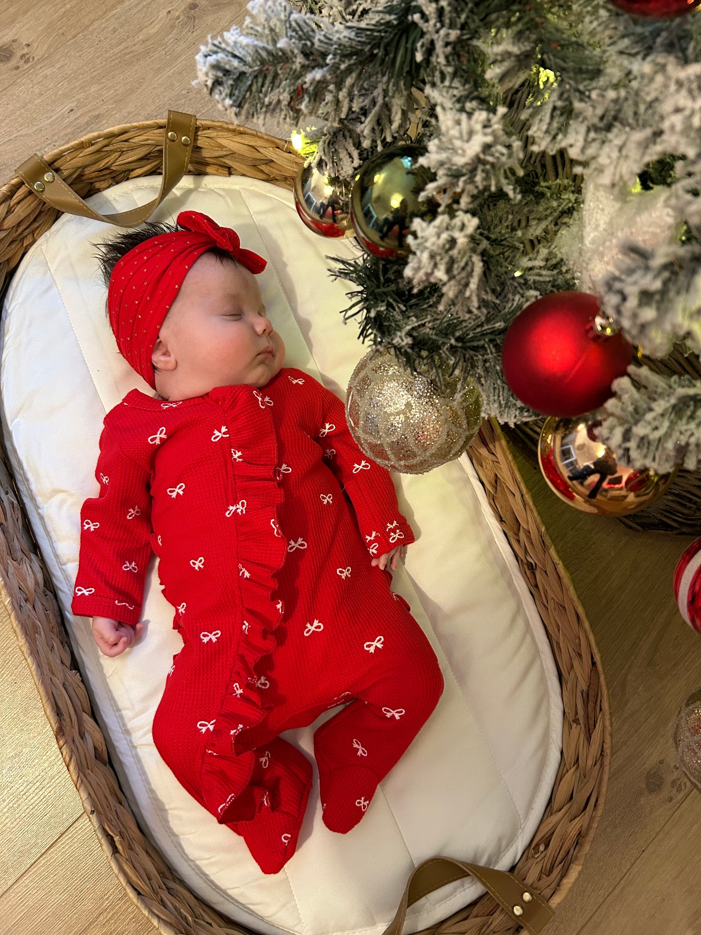 Bow design frill zip sleepsuit - Christmas red