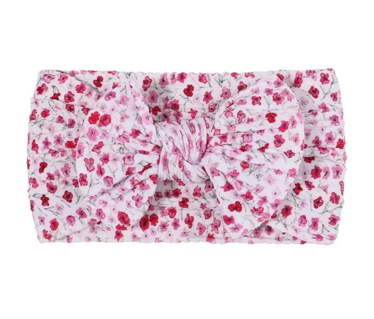 Cable knit bow headband- Fuchsia floral