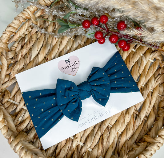 Classic gold glitter spot bow headband - Teal green