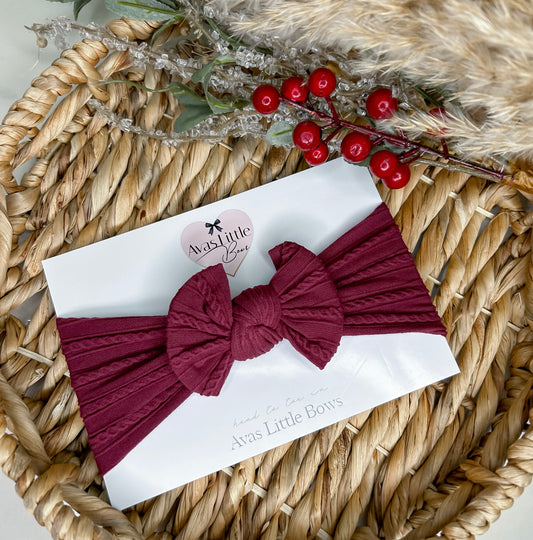 Cable knit bow headband - Burgundy