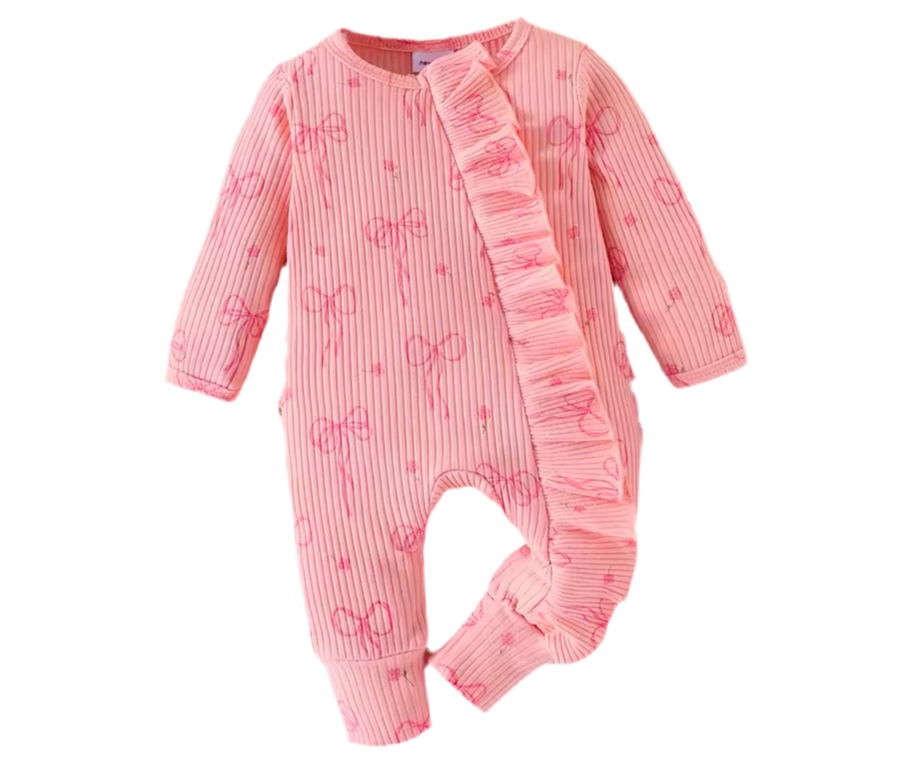 Bow frill zip romper - Pink