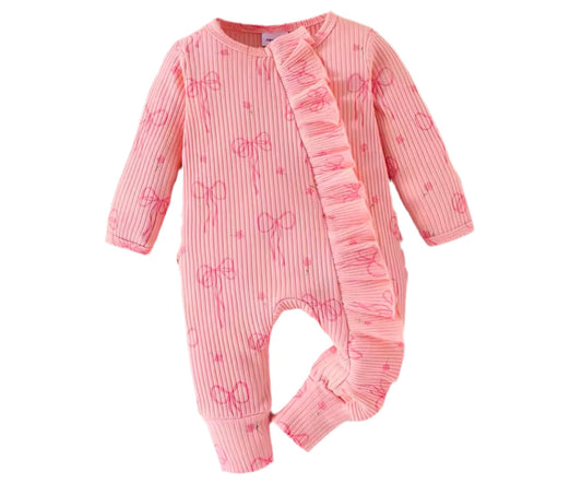 Bow frill zip romper - Pink