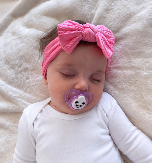 Cable knit bow headband - Barbie pink