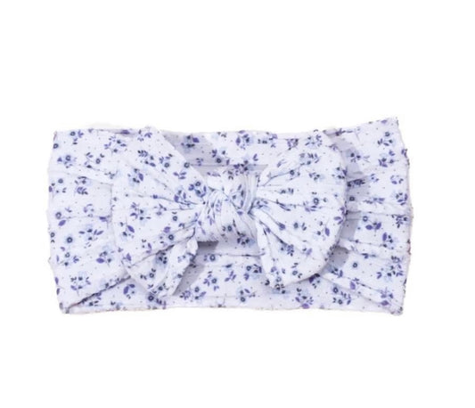 Cable knit bow headband - Blue floral