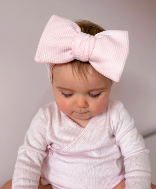 Oversized waffle bow headband - Pink marshmallow