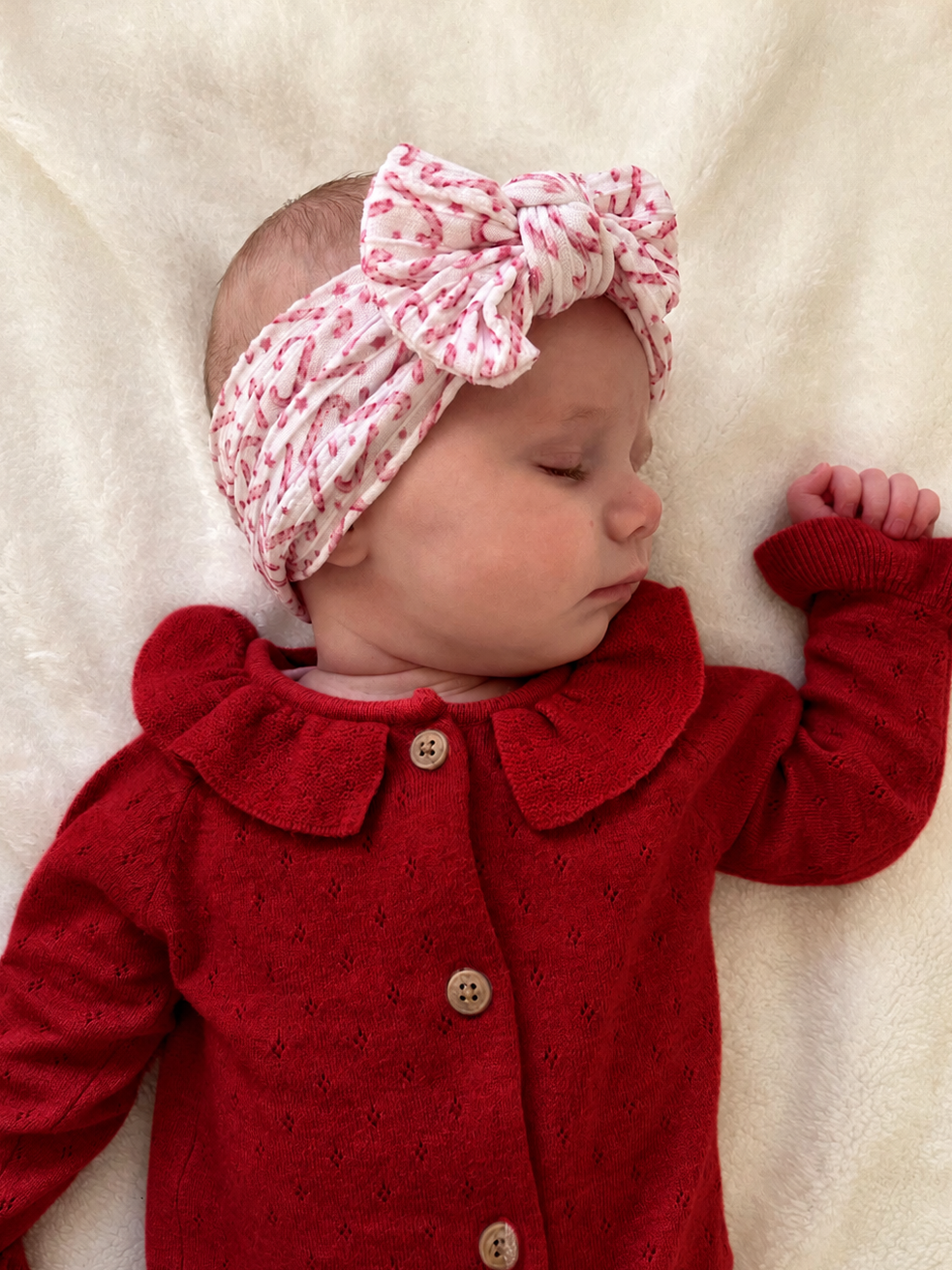 Cable knit bow headband - Candy cane Christmas