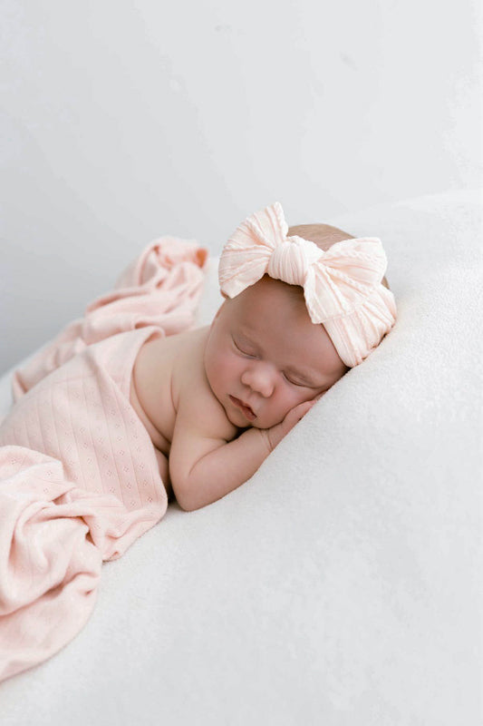 Cable Knit Bow Headband - Baby Pink